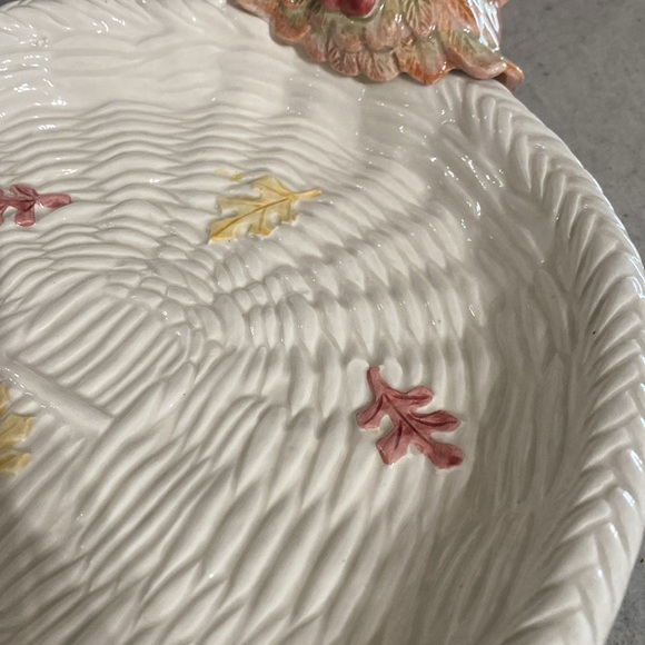 2 Vtg Fitz and Floyd Pilgrim's Progress Leaf Turkey Thanksgiving Serving Platter - Picture 5 of 16